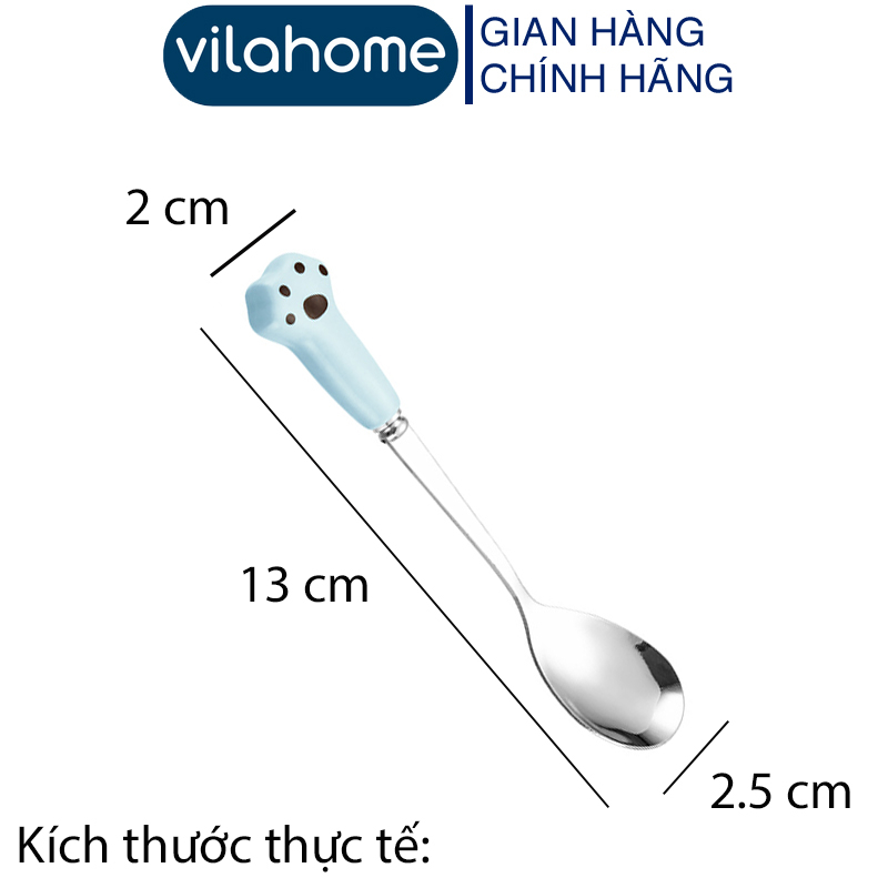 Thìa Inox Cán Sứ, Thìa Inox Họa Tiết Cao Cấp. Với Họa Tiết Chân Mèo Đẹp Dài 13cm Đơn Giản Tiện Lợi