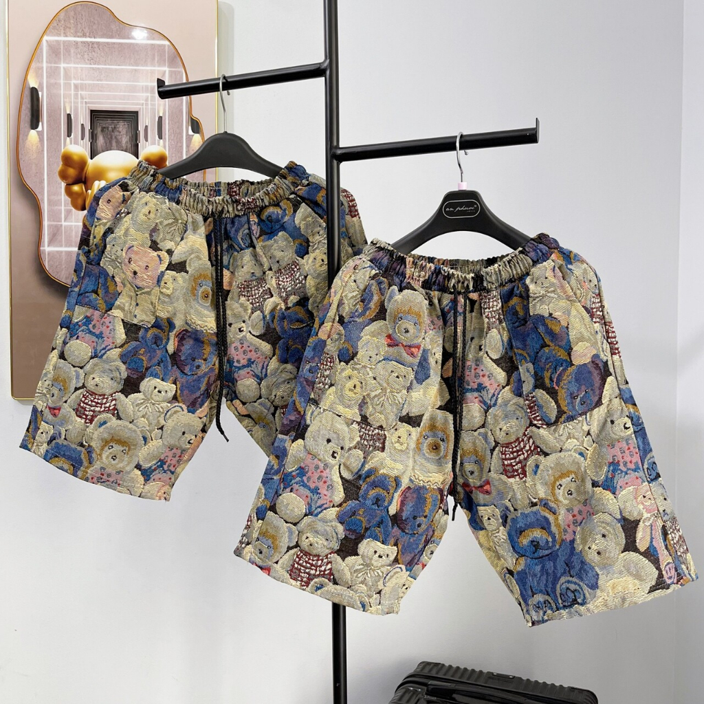Bộ quần áo, set quần áo nam tay ngắn thêu gấu chữ D, áo chất cotton mềm mịn, quần vải bố thô dày dặn form cứng cáp