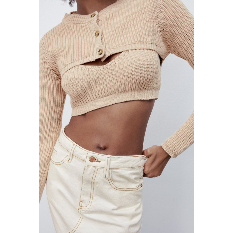 Áo len dệt kim croptop nữ ZARA AUTH vợt sale