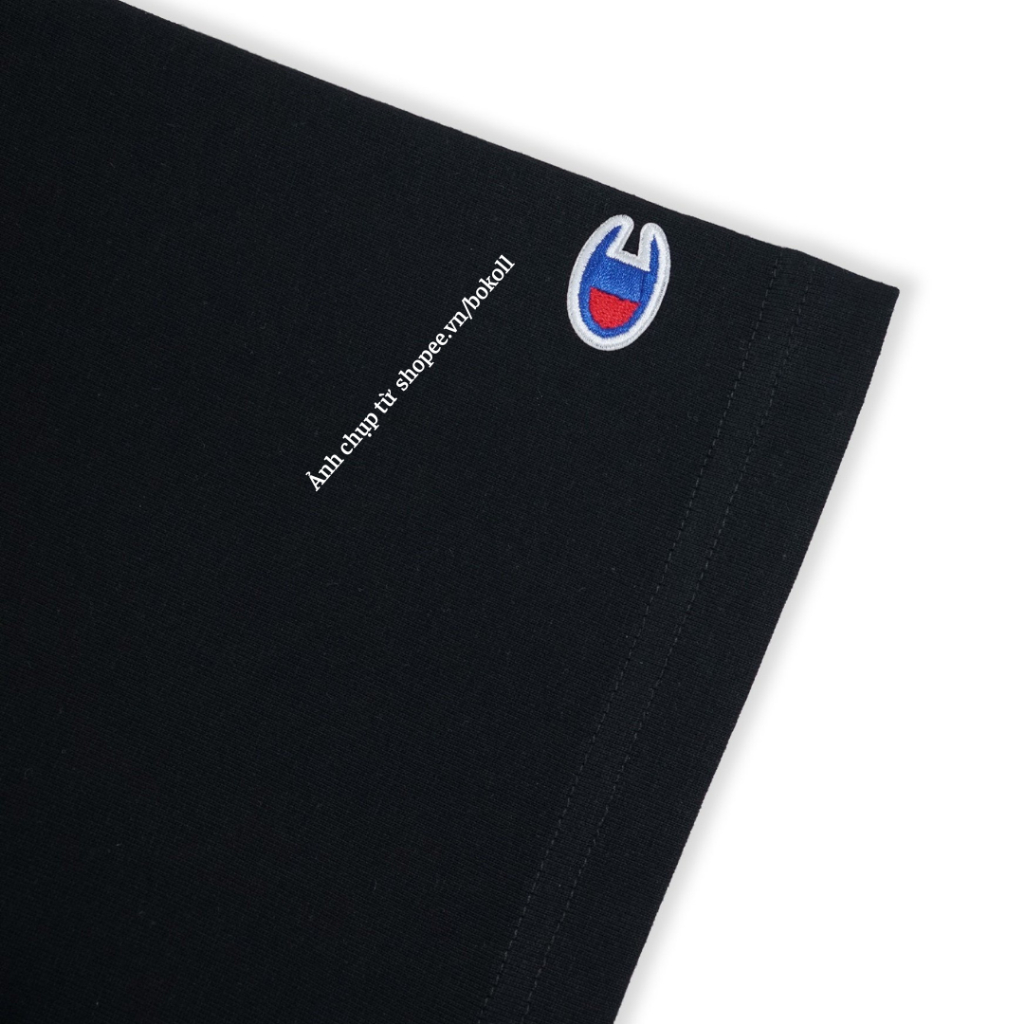 Áo thun champion thêu 3 line form rộng vải cotton organic tay lỡ phong cách đường phố hàng quảng châu cao cấp