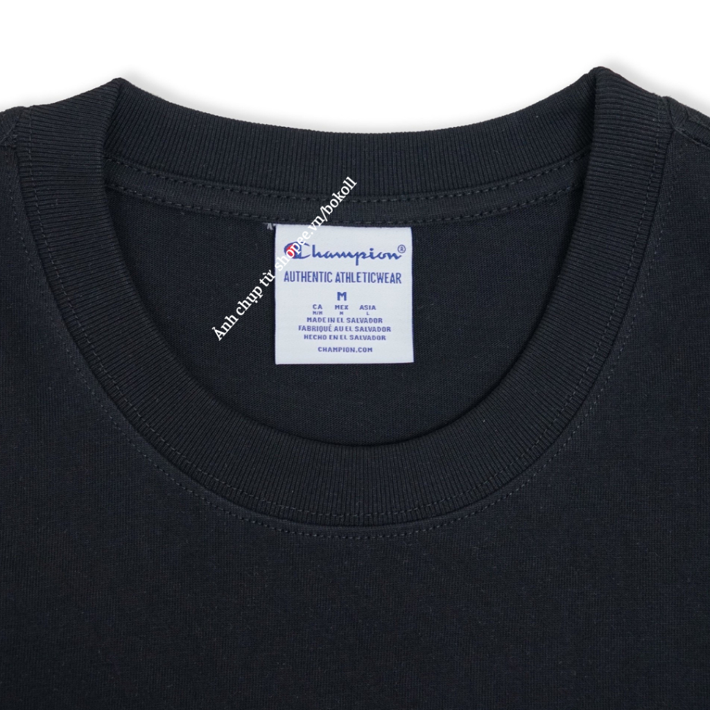 Áo thun champion thêu 3 line form rộng vải cotton organic tay lỡ phong cách đường phố hàng quảng châu cao cấp