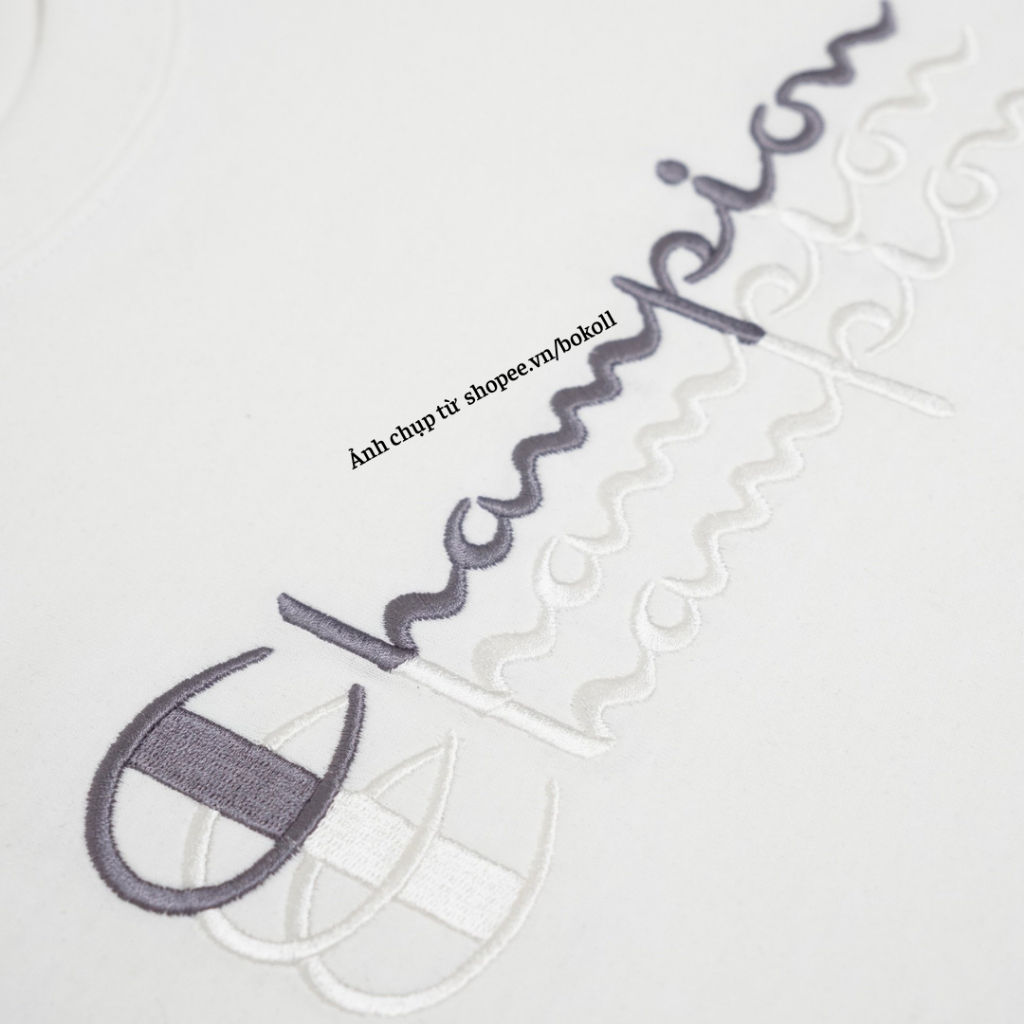 Áo thun champion thêu 3 line form rộng vải cotton organic tay lỡ phong cách đường phố hàng quảng châu cao cấp