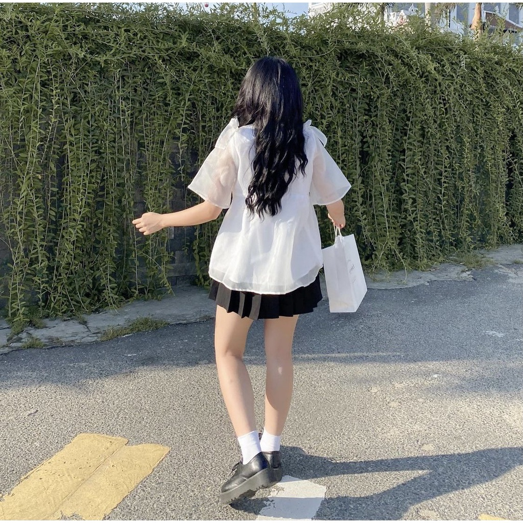 💕𝙁𝙍𝙀𝙀𝙎𝙃𝙄𝙋💕Set babydoll nữ voan tơ 2 lớp nơ vai kiểu dáng hàn quốc ulzzang tiểu thư bánh bèo dễ thương - Linh Beautiful