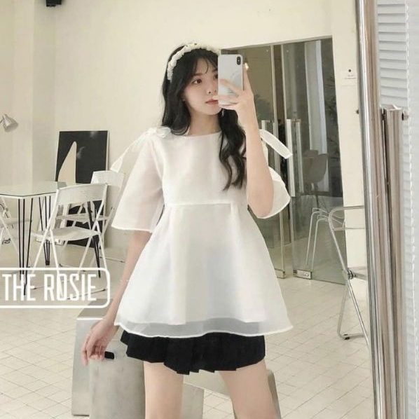 💕𝙁𝙍𝙀𝙀𝙎𝙃𝙄𝙋💕Set babydoll nữ voan tơ 2 lớp nơ vai kiểu dáng hàn quốc ulzzang tiểu thư bánh bèo dễ thương - Linh Beautiful