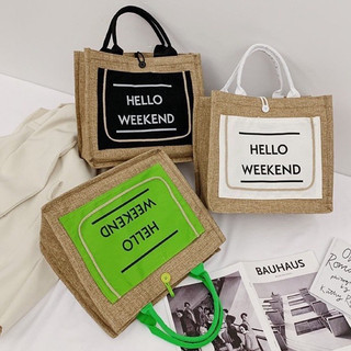Túi cói hello weekend đẹp sắc nét