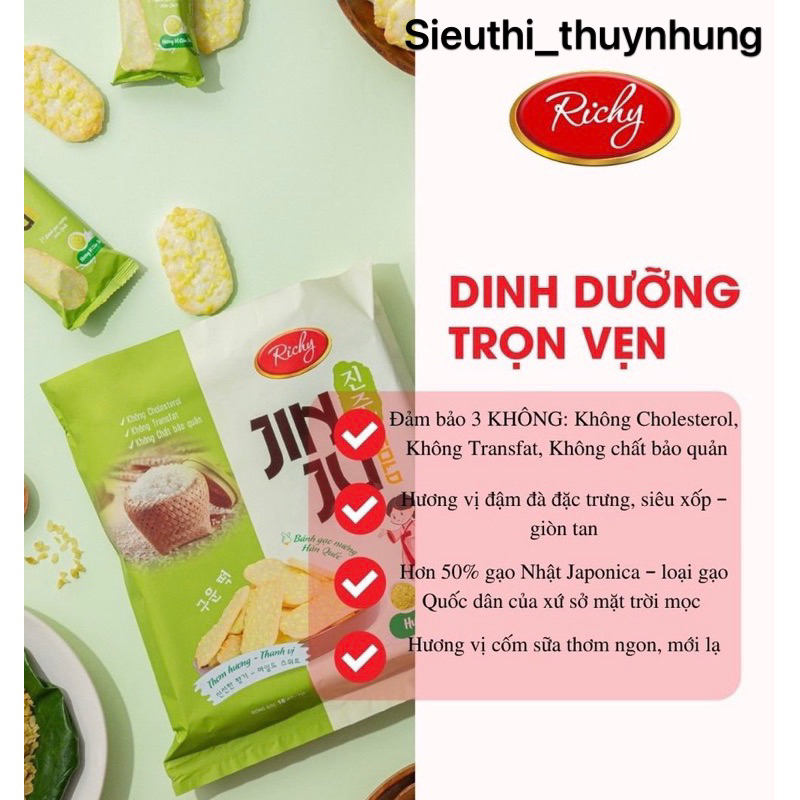 Bánh Gạo Jin Ju Richy 134.4g Cốm sữa/Vị Bò Nướng/Vị Mật Ong
