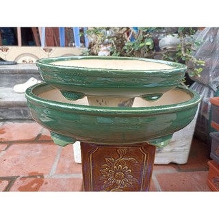 cặp chậu ovan men xanh cao cấp BT576