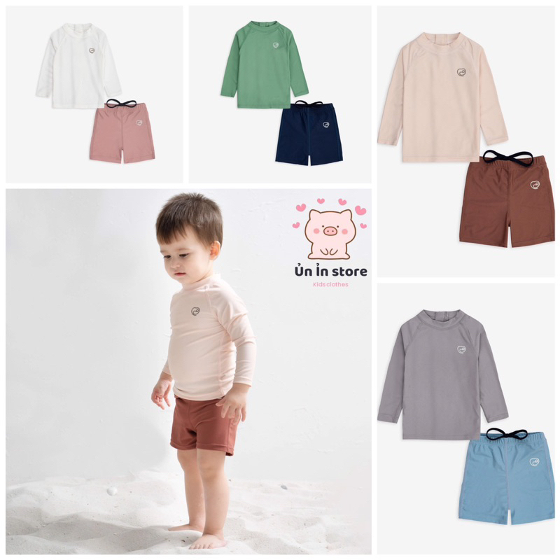 Bubaby Bộ bơi áo dài tay, quần đùi khóa sau UPF 50+ BU Aqua - BSM171302