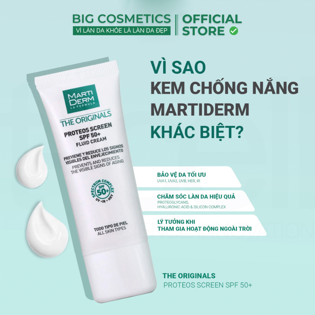 Kem Chống Nắng MartiDerm THE ORIGINALS PROTEOS SCREEN SPF 50+ FLUID CREAM 40ml