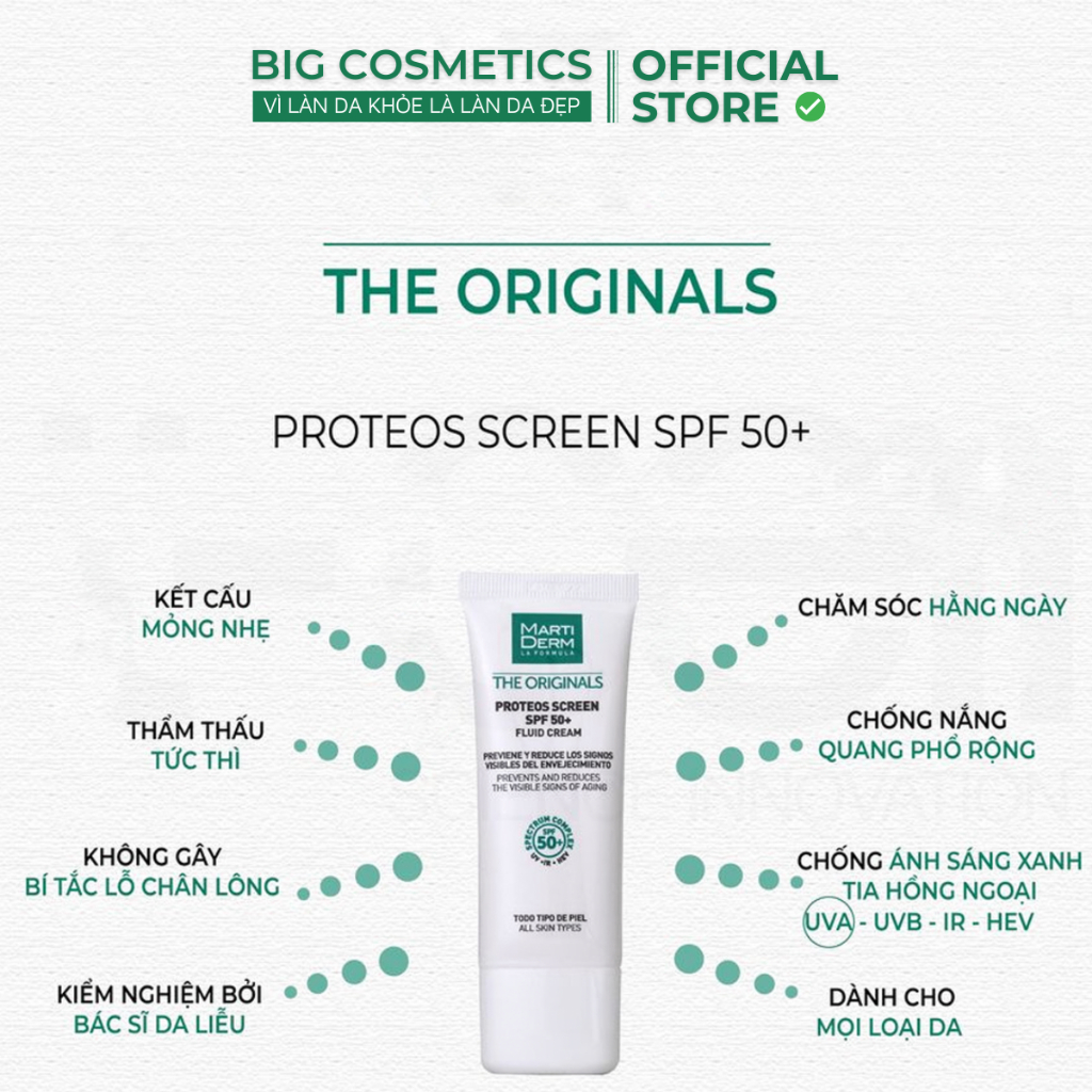 Kem Chống Nắng MartiDerm THE ORIGINALS PROTEOS SCREEN SPF 50+ FLUID CREAM 40ml