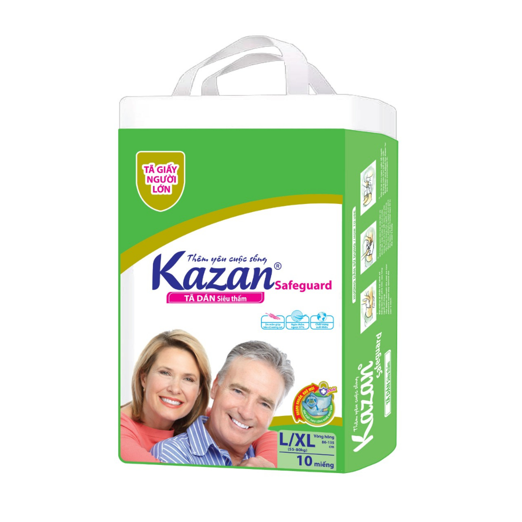 Tã/bỉm dán người lớn Kazan size M/L10  / L/XL10  gói 10 miếng