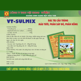 VT-SULMIX trừ cầu trùng, máu tươi, phân sáp đỏ, phân hồng ở lợn, gà, ngan, vịt, trâu, bò, bê, nghé
