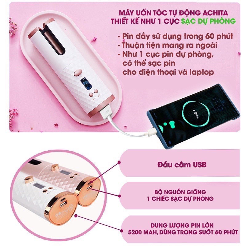 Máy Uốn Tóc Tự Động Không Dây Màn Hình LED