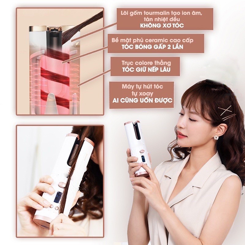 Máy Uốn Tóc Tự Động Không Dây Màn Hình LED