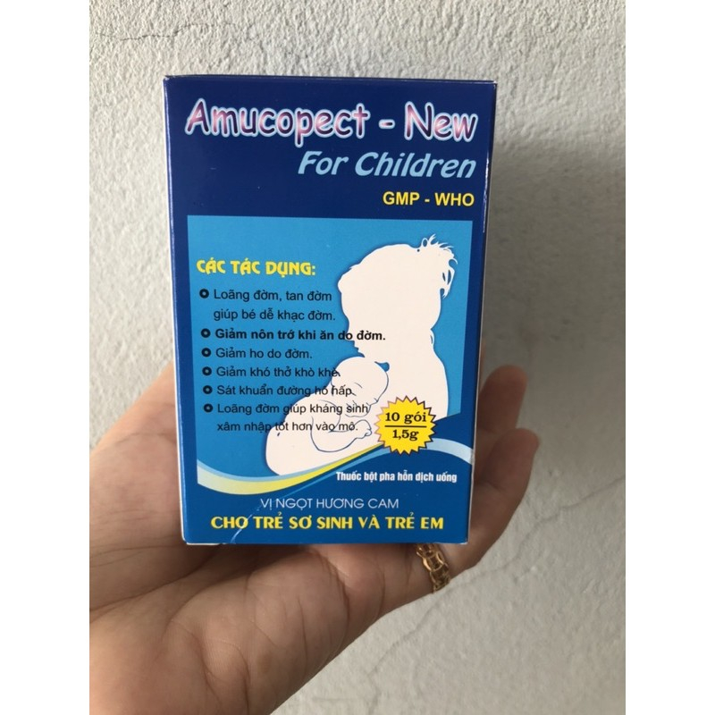 Amucopect  dạng gói giãm ho, giãm đờm cho trẻ em long đờm tan đờm dễ khạc giảm đau rát họng