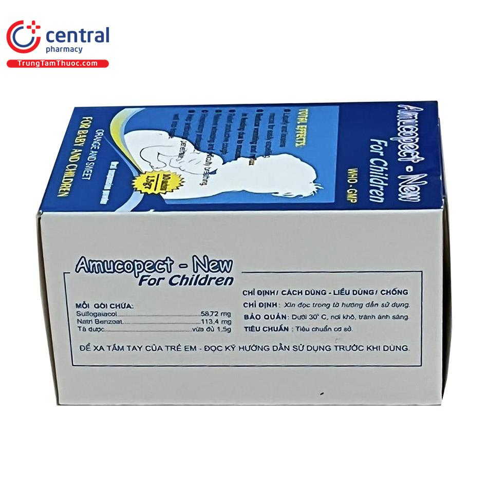 Amucopect  dạng gói giãm ho, giãm đờm cho trẻ em long đờm tan đờm dễ khạc giảm đau rát họng