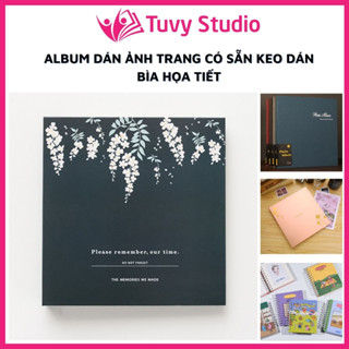 Album dán ảnh cỡ 23x23 cm Tú Vy Studio bìa họa tiết trang nhã quà tặng, để ảnh cho con, trang có sẵn keo dán