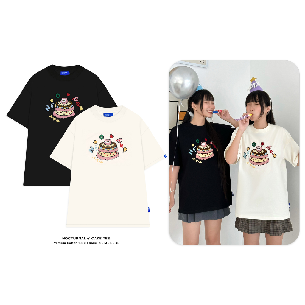 Áo Thun Thêu Xù  NOCTURNAL Cake Tee Cotton 100%  Unisex Form Rộng Tay Lỡ Oversize Local Brand