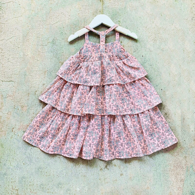 Váy Đầm cho bé gái BONITA, 3 tầng nhí xanh biển và Hồng san hô, chất đũi sướt mềm mát