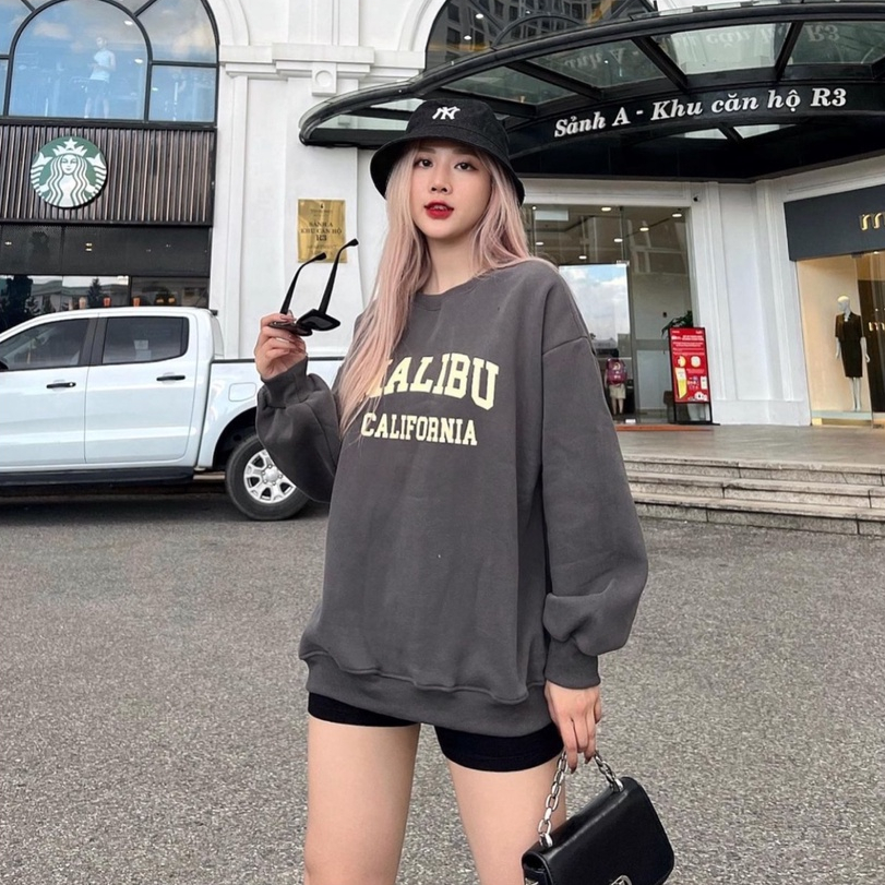 Áo sweater nỉ bông dáng rộng in chữ Mali - 247store.vn - AoSwtMALIBU780