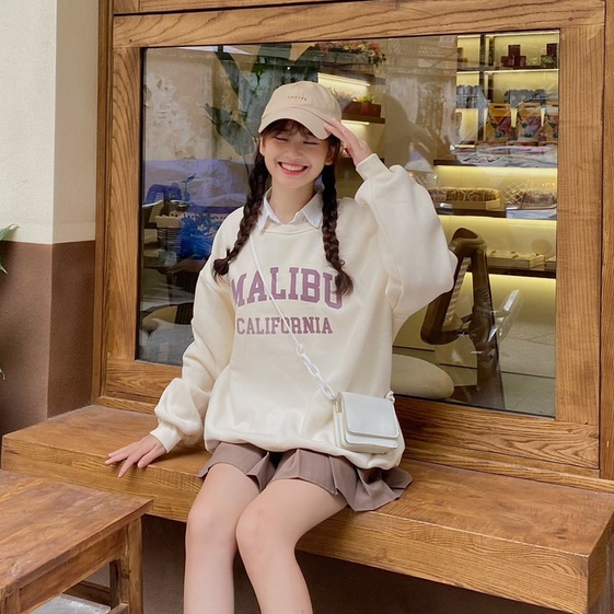 Áo sweater nỉ bông dáng rộng in chữ Mali - 247store.vn - AoSwtMALIBU780