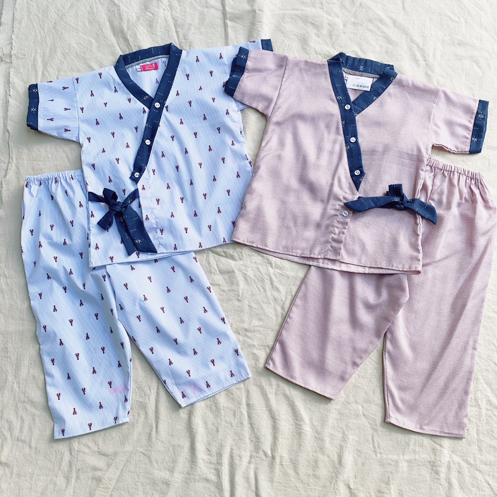 Yukata bé trai  xám ánh hồng và tôm hùm