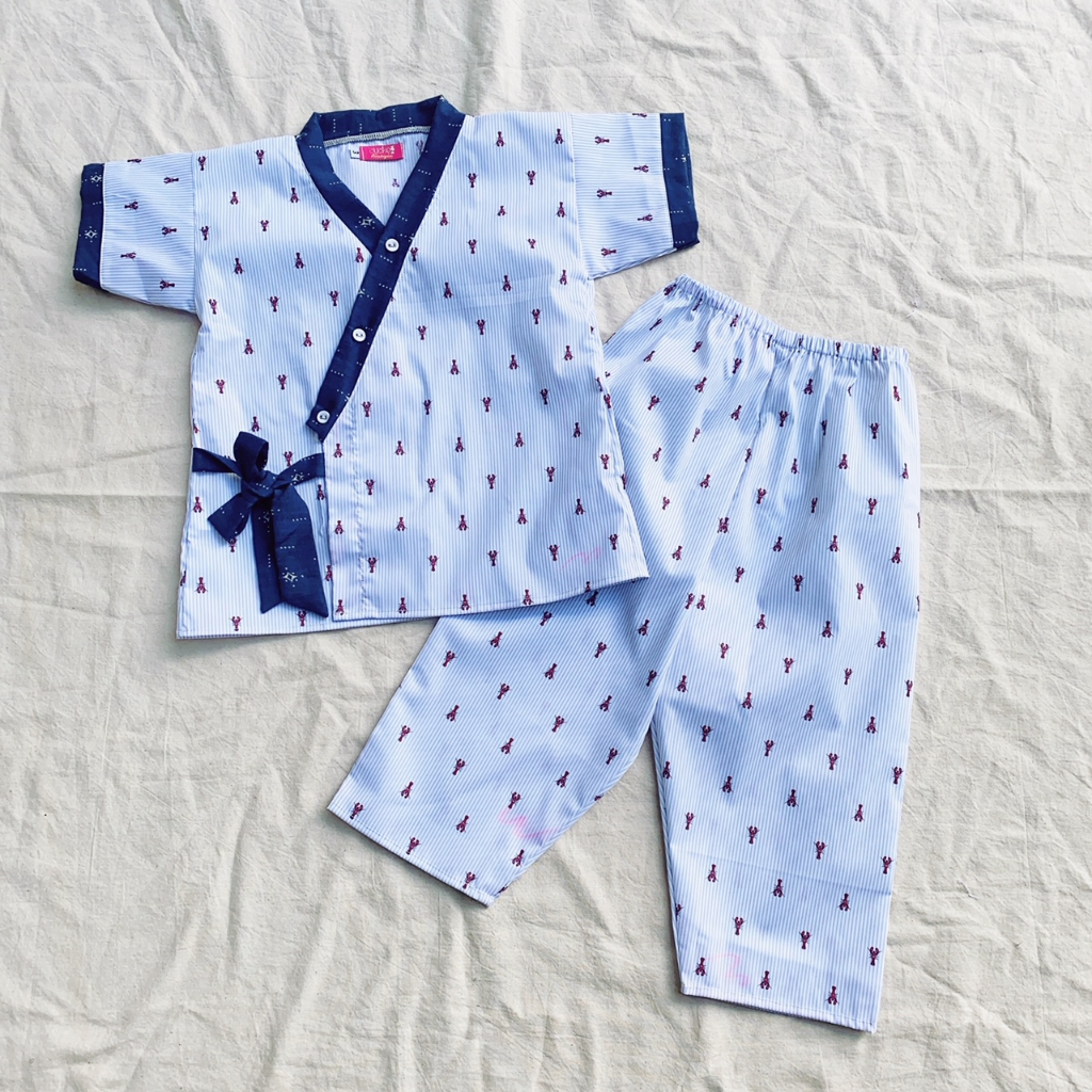 Yukata bé trai  xám ánh hồng và tôm hùm