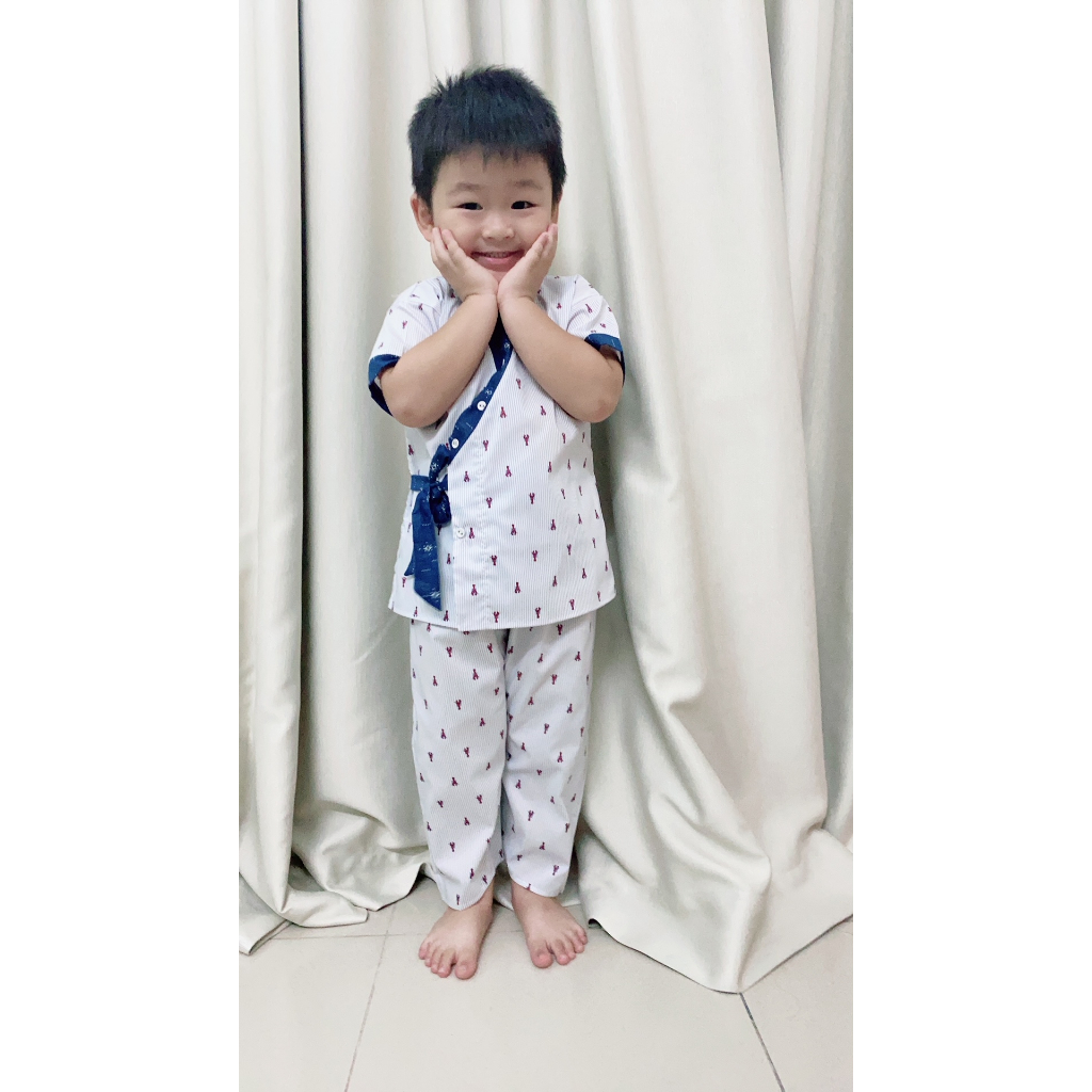 Yukata bé trai  xám ánh hồng và tôm hùm