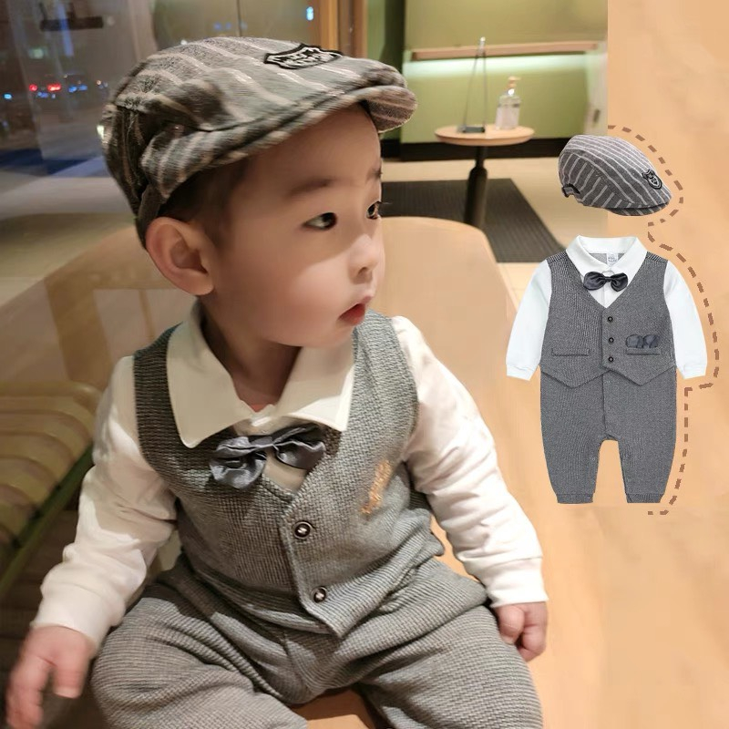 Body công tử có nơ cao cấp bodysuit set bộ cho bé trai liền quần mặc tết đầy tháng thôi nôi