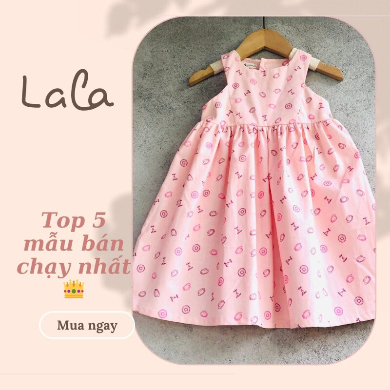 Váy đầm bé gái LALA, 3 nút sau hở lưng, chất thô cotton mềm mát, 5 màu sắc