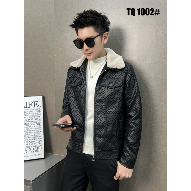 Áo khoác da nam cổ lông lót lông mẫu mới 2024
