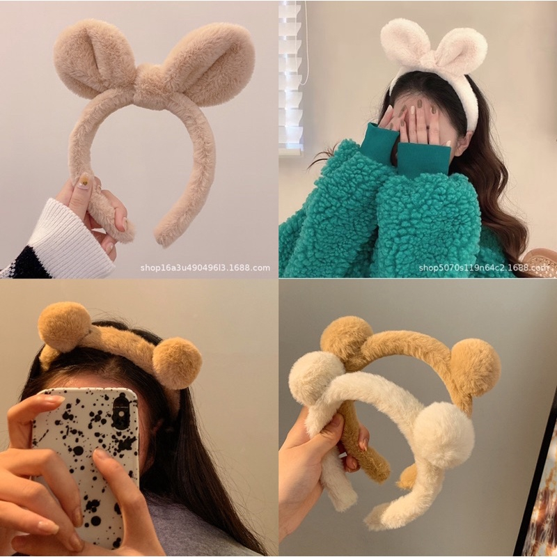 💓Qiann💓Bờm tóc cài tóc tai gấu hình nơ lông cục bông mịn cute dễ thương dành cho nữ