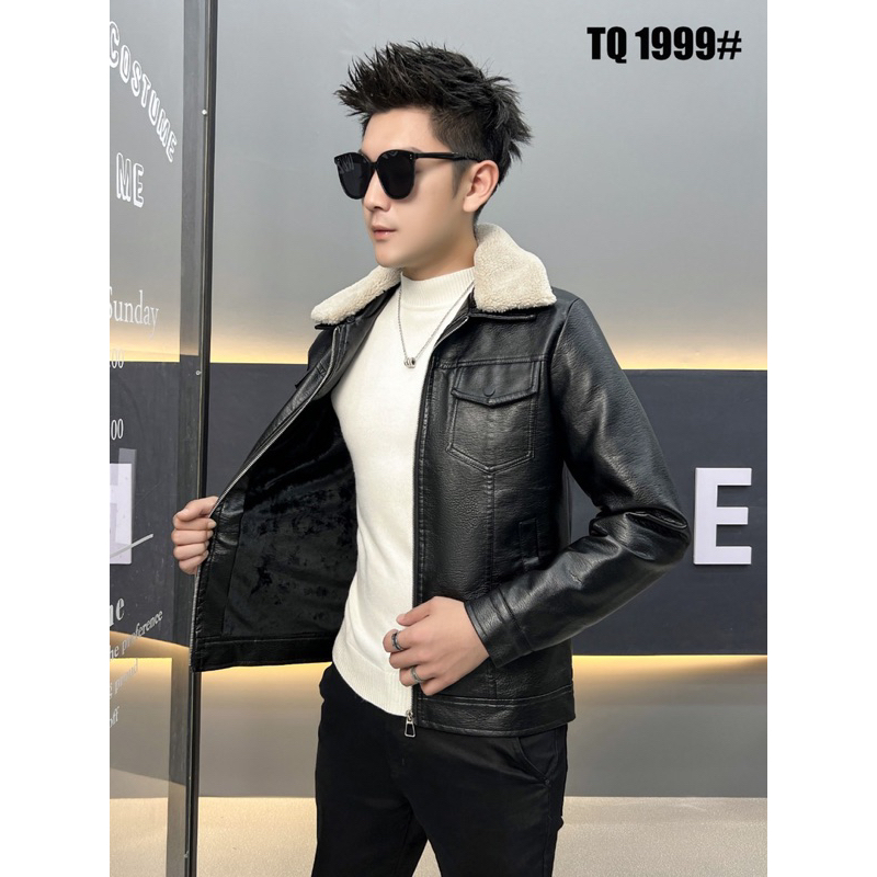 Áo khoác da nam cổ lông lót lông cao cấp 2024