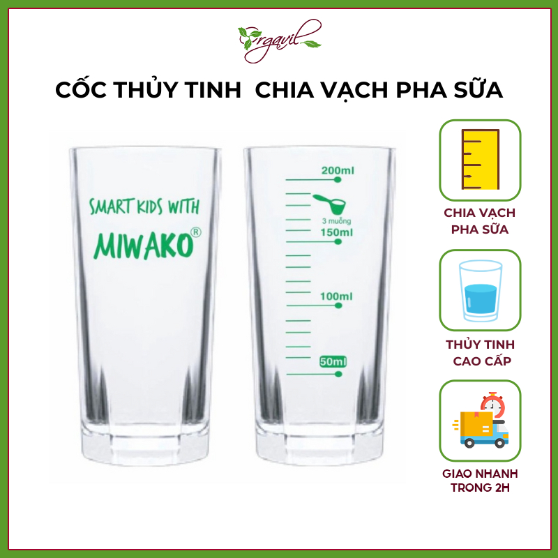 Cốc Chia Vạch Pha Sữa Bằng Thủy Tinh Cho Bé, Thiết Kế Riêng Thương Hiệu Sữa Miwako Việt Nam - Orgavil