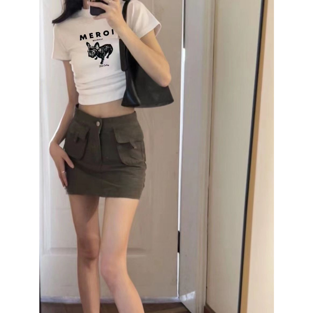 Áo thun nữ ôm body rúm eo cổ tròn tay ngắn in hình MEROI cá tính trẻ trung A771 SUTANO