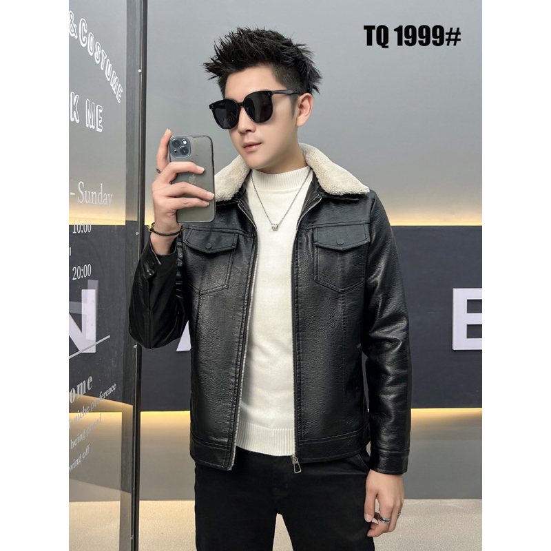 Áo khoác da nam cổ lông lót lông cao cấp 2024