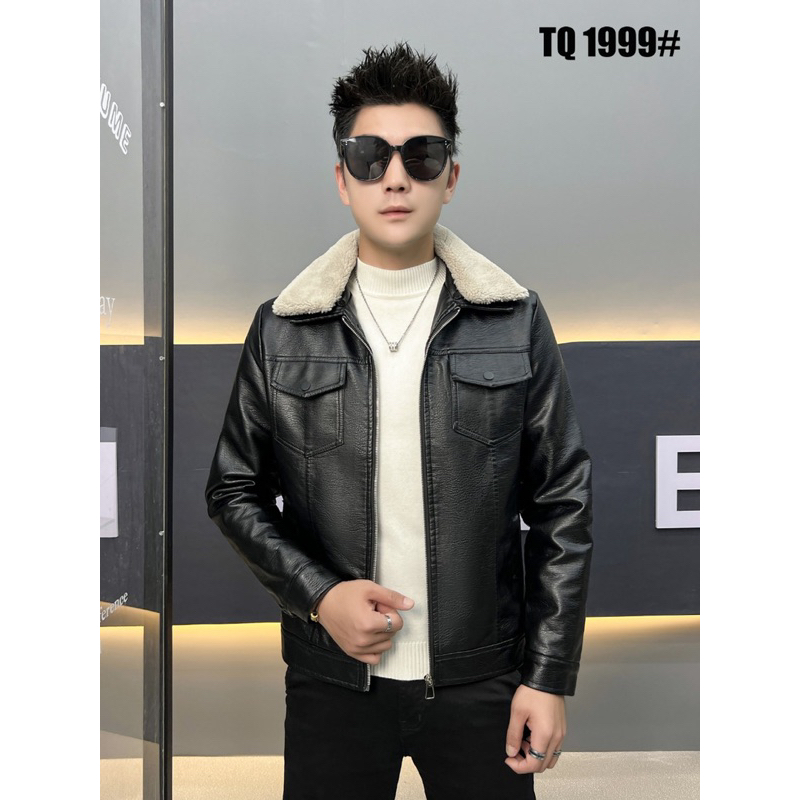 Áo khoác da nam cổ lông lót lông cao cấp 2024