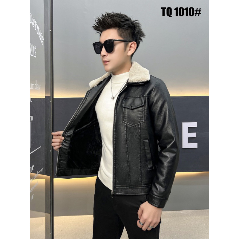 Áo khoác da nam cổ lông lót lông hàng cao cấp