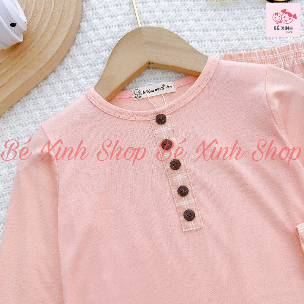 Bộ Quần Áo Dài Tay Cho Bé Trai Bé Gái 8-18kg Bé_Xinh_Shop  Đồ Bộ Thu Đông Tay Dài Cho Bé Trai Gái DÀI NÚT GỖ