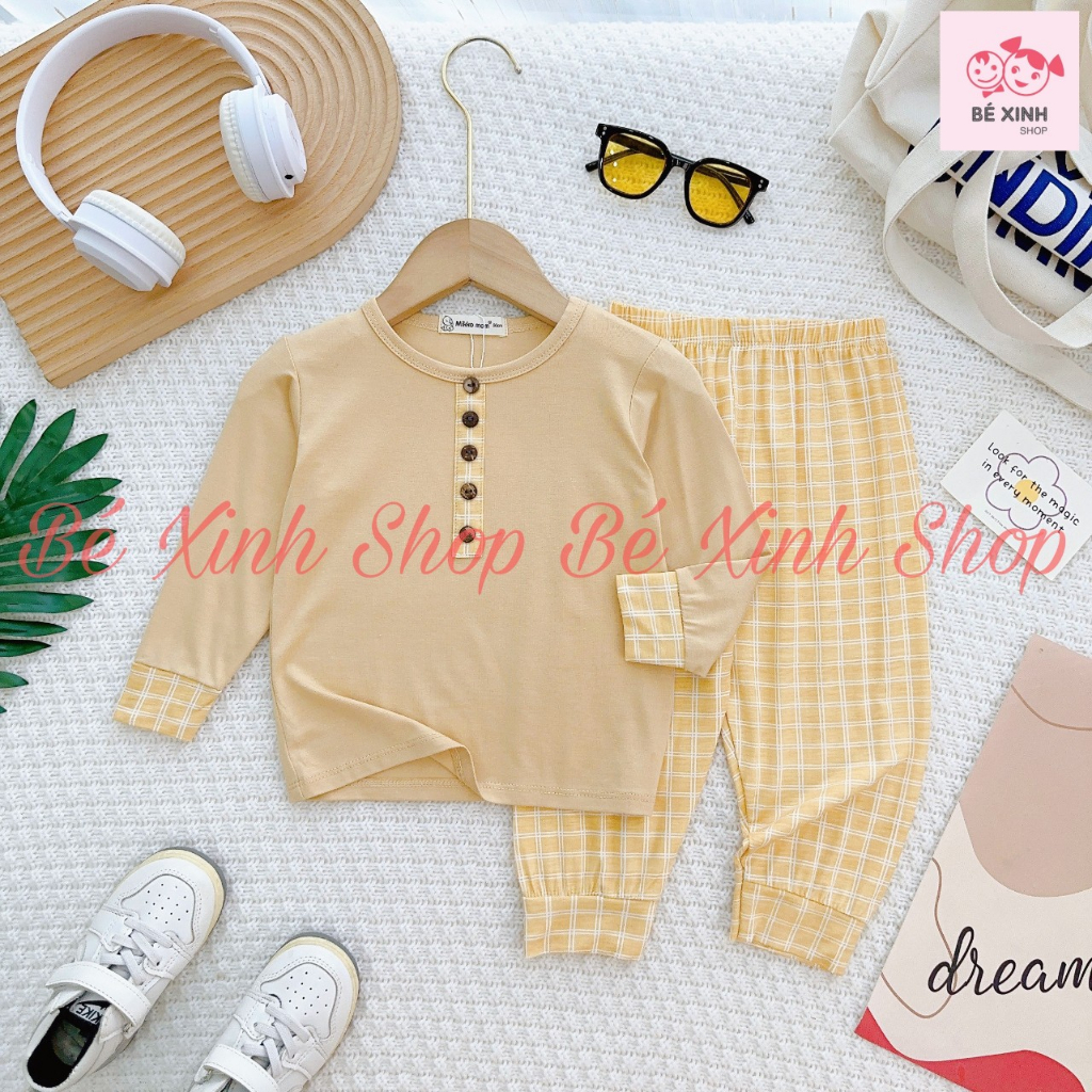 Bộ Quần Áo Dài Tay Cho Bé Trai Bé Gái 8-18kg Bé_Xinh_Shop  Đồ Bộ Thu Đông Tay Dài Cho Bé Trai Gái DÀI NÚT GỖ