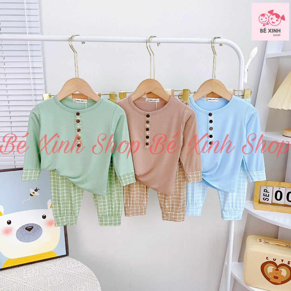 Bộ Quần Áo Dài Tay Cho Bé Trai Bé Gái 8-18kg Bé_Xinh_Shop  Đồ Bộ Thu Đông Tay Dài Cho Bé Trai Gái DÀI NÚT GỖ