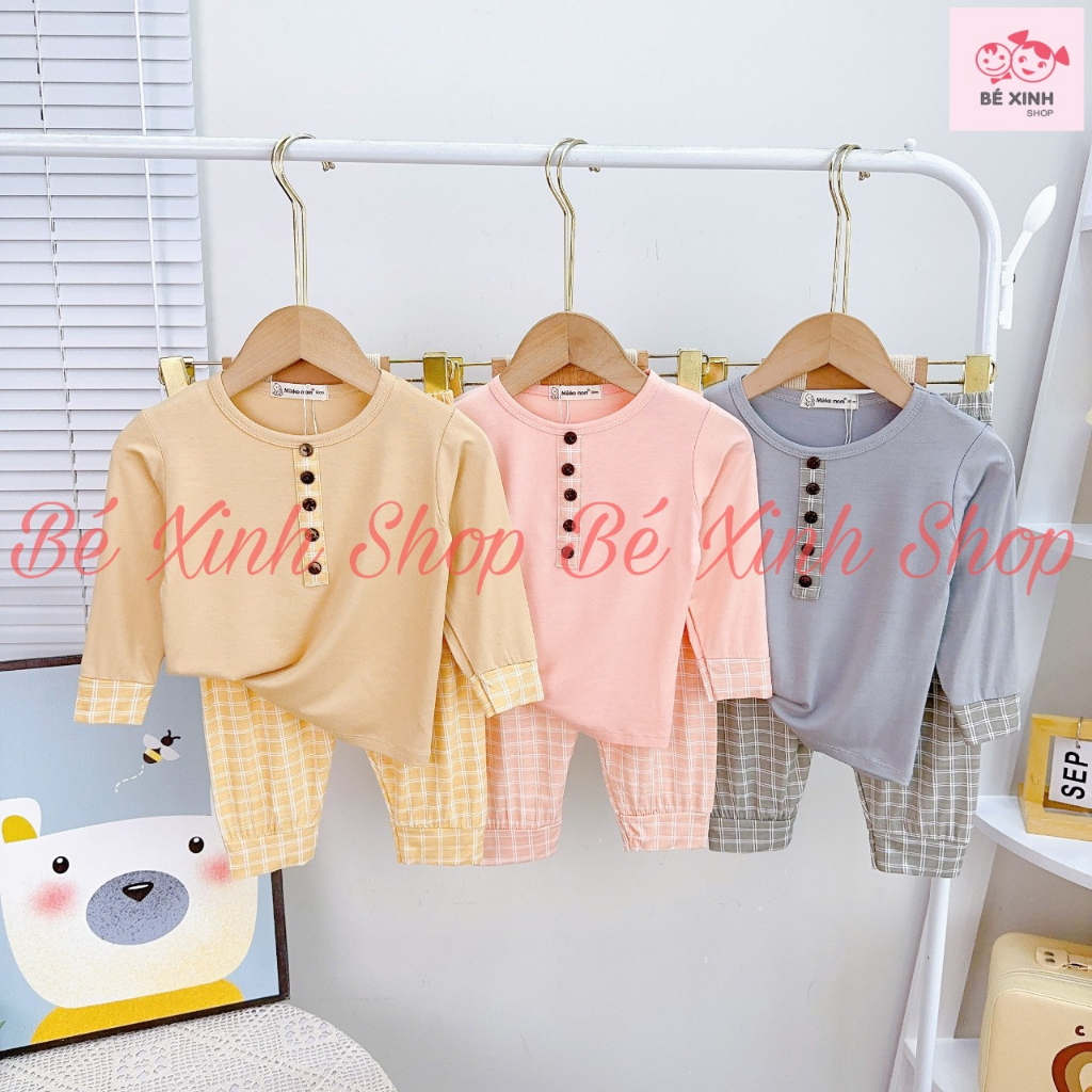 Bộ Quần Áo Dài Tay Cho Bé Trai Bé Gái 8-18kg Bé_Xinh_Shop  Đồ Bộ Thu Đông Tay Dài Cho Bé Trai Gái DÀI NÚT GỖ