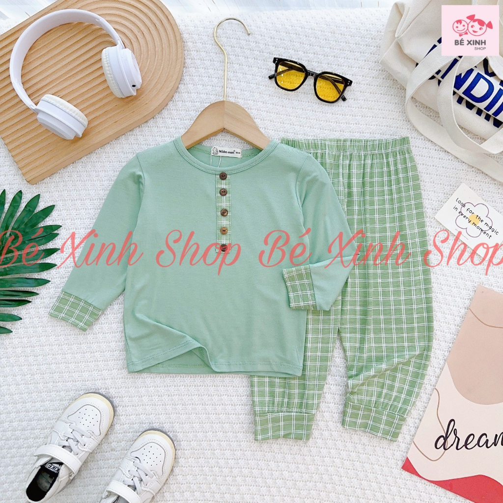 Bộ Quần Áo Dài Tay Cho Bé Trai Bé Gái 8-18kg Bé_Xinh_Shop  Đồ Bộ Thu Đông Tay Dài Cho Bé Trai Gái DÀI NÚT GỖ