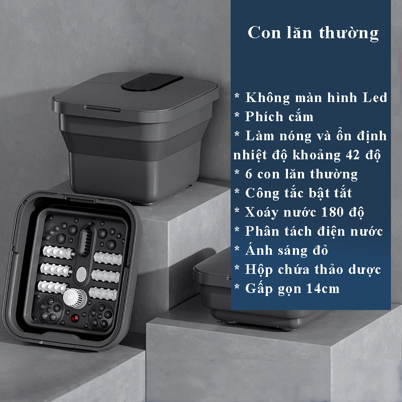 Máy massage chân gấp gọn, chậu ngâm chân, bồn ngâm chân massage cao cấp tặng kèm thảo dược ngâm chân, bảo hành 2 năm