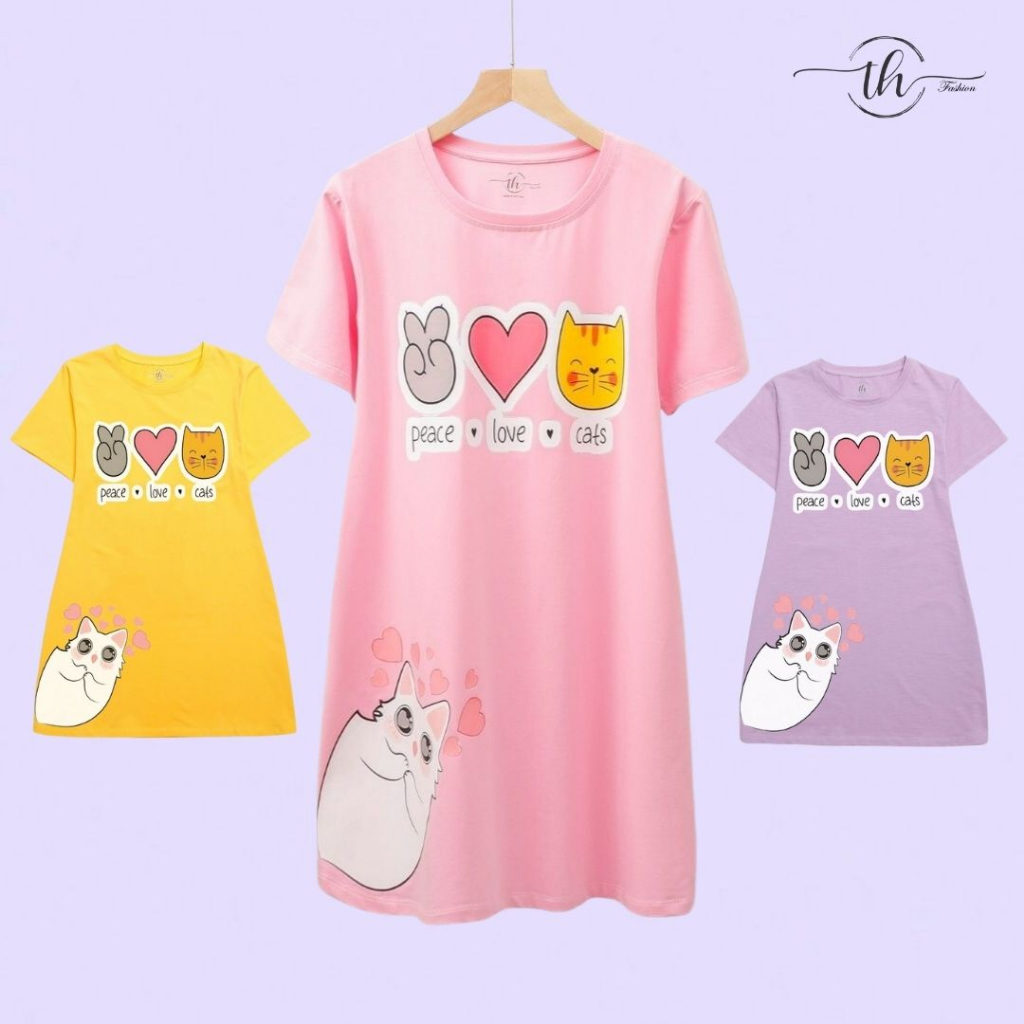 Đầm trẻ em chất Cotton local brand TH Fashion KCHP0174 in hình chú mèo peace love cats dành cho bé từ 15 đến 45kg
