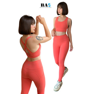 Đồ tập yoga nữ BAHUNG, áo bra 2 lớp phối quần legging lưng cao năng động (kèm mút) - S40043
