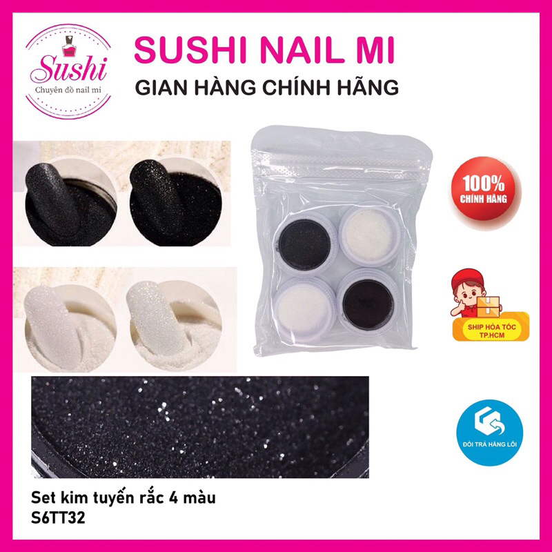 Set kim tuyến rắc trắng đen trang trí móng lấp lánh - Sushi nail mi