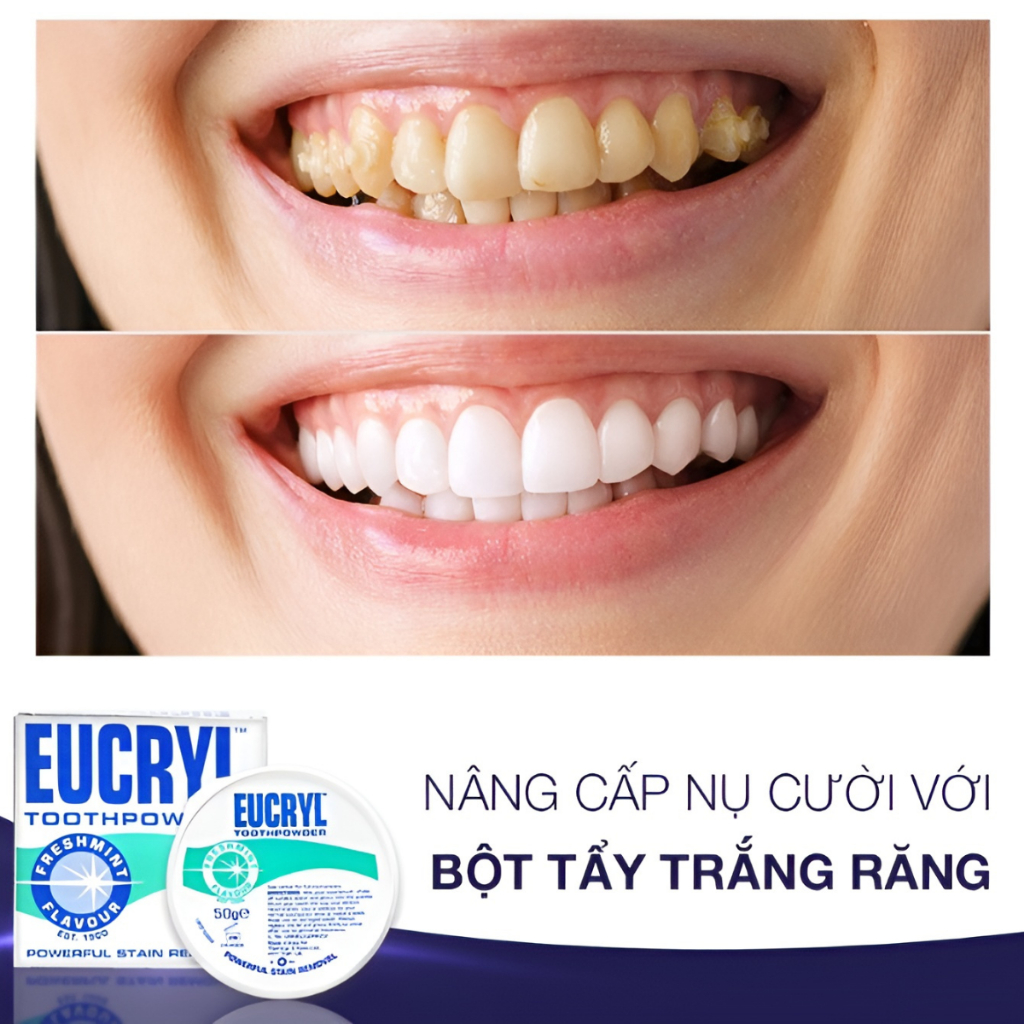 Bột Tẩy Trắng Răng Eucryl Làm Sạch Chăm Sóc Răng Trắng Sáng Chắc Khỏe Hương Bạc Hà Thơm Miệng Tooth Powder 50g