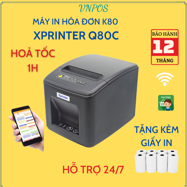 Máy in hoá đơn K80 Xprinter Q80C USB LAN, in bill tính tiền POS từ các phần mềm bán hàng khổ giấy 80mm