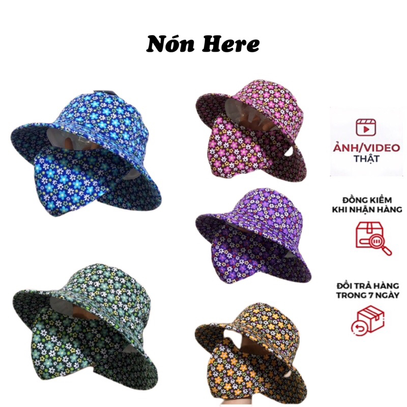 Nón Chống Nắng Kèm Khẩu Trang Dính Liền Họa Tiết BÔNG NHÍ Nón Here